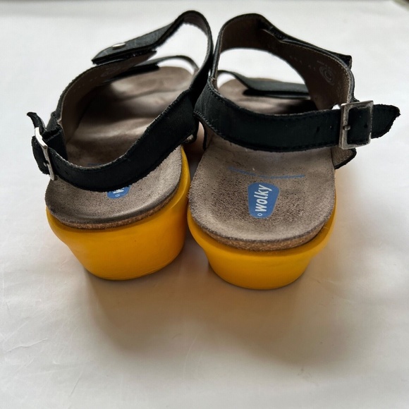 Wolky Leather Sandals 2 Strap Comfort Hook & Loop Black Yellow 41 US Size 9 1/2 - Picture 4 of 8